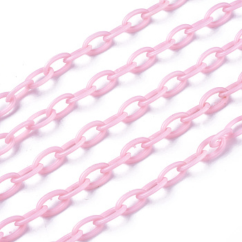 ABS Plastic Cable Chains, Oval, Pink, 13x7~7.5x2mm, about 15.35~15.74 inch(39~40cm)/strand