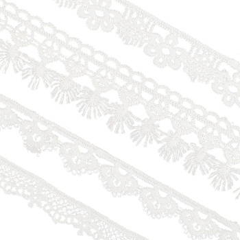 20 Yards 4 Styles Polyester Lace Trims, for Sewing and Art Craft Projects, White, 1/2~1-1/8 inch(13~27mm), 5 yards/style