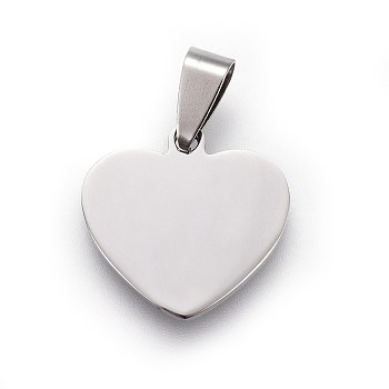 304 Stainless Steel Stamping Blank Tag Pendants, Heart, Stainless Steel Color, 19x20x1.5mm, Hole: 7x4mm