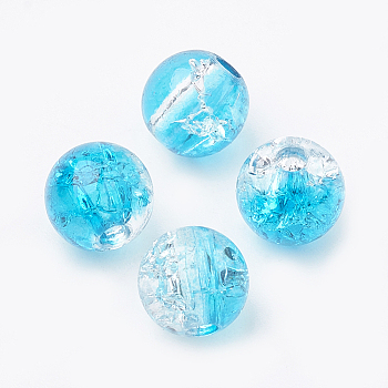 Acrylic Beads, Transparent Crackle Style, Round, Deep Sky Blue, 8x7mm, Hole: 2mm, about 1840pcs/500g