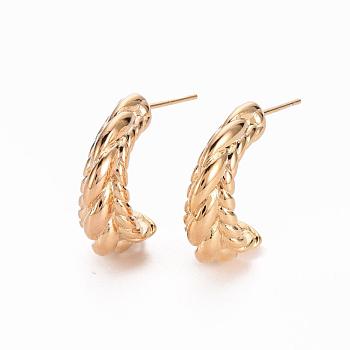 Brass Half Hoop Earrings, Stud Earring, Horn, Nickel Free, Real 18K Gold Plated, 23~25x18x7.5mm, Pin: 0.7mm