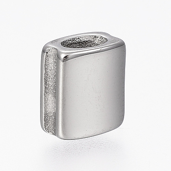 304 Stainless Steel Grooved Beads, Square, Stainless Steel Color, 8x7x4.5mm, Hole: 2x4mm