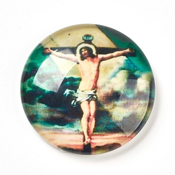 Glass Cabochons, Half Round/Dome with Crucifix Cross, For Easter, Colorful, 25x6~6.5mm