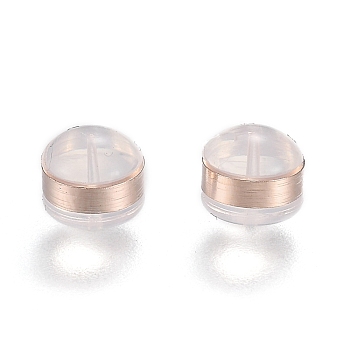 Brass Rings Silicone Ear Nuts, Earring Backs, Rose Gold, 5.7x5.7x4.5mm, Hole: 1mm