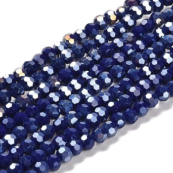 Opaque Glass Beads Stands, AB Color, Faceted(32 Facets), Round, Midnight Blue, 4.5x4mm, Hole: 1mm, about 94~95pcs/strand, 13.90~14.02 inch(35.3~35.6cm)