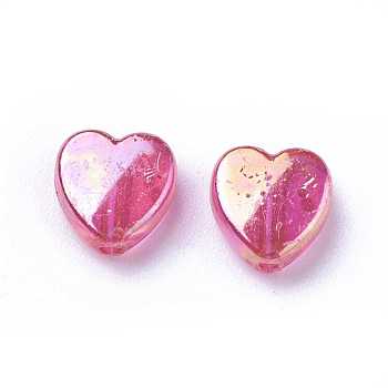 Transparent Acrylic Beads, Heart, Deep Pink, AB, Size: about 8mm wide, 3mm thick, hole: 1mm, about 2800pcs/500g