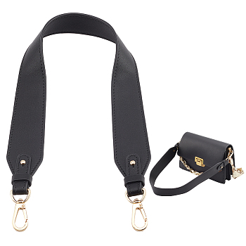 PU Leather Underarm Bag Straps, with Alloy Swivel Clasps, Black, 59.5x3.65x0.3cm