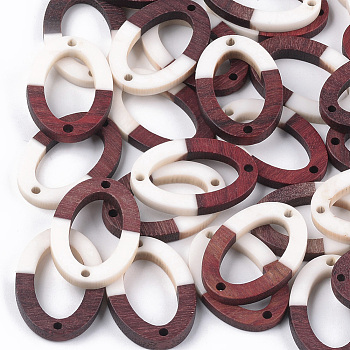Resin & Walnut Wood Links connectors, Oval, White, 28.5x19.5x3~4mm, Hole: 1.8mm