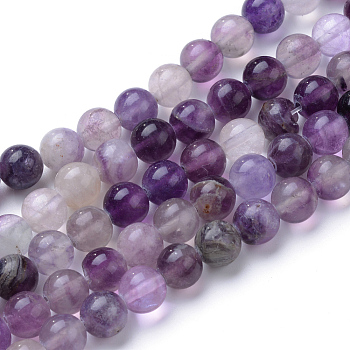 Natural Fluorite Beads Strands, Round, Purple, 6~6.5mm, Hole: 1mm, about 63pcs/strand, 15.5 inch