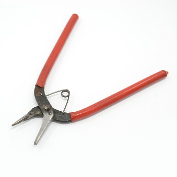 Jewelry Pliers, Iron Concave/Half Round Nose Pliers, with Plastic Handle, Red, 150x130x11mm