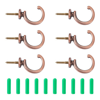 Spritewelry 16Pcs 2 Style Zinc Alloy Hook Hanger, C-shaped, with Plastic Window Curtain Hooks, Red Copper, 16pcs/bag