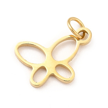 Ion Plating(IP) 304 Stainless Steel Charms, with Jump Ring, Butterfly Charms, Real 14K Gold Plated, 8.5x12.5x1mm, Hole: 3mm