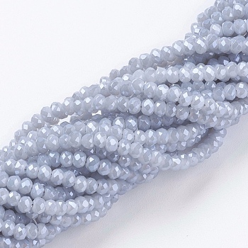 Electroplate Glass Beads Strands, Pearl Luster Plated, Faceted, Rondelle, Blue Violet, 3x2mm, Hole: 0.8~1mm, about 185~190pcs/strand, 15.5~16 inch(39.3~40.6cm)