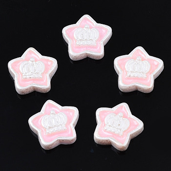 Opaque Resin Cabochons, with Enamel, Star with Crown, Pink, 10x10x3mm