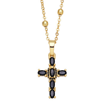Fashionable Hip Hop Cross Pendant Necklace for Women with Micro Inlaid Gemstones and Zircon Crystals (NKB072), Black, size 1