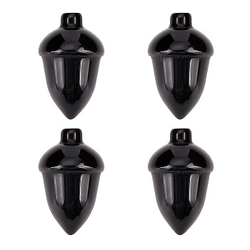 4Pcs Natural Black Obsidian Beads, No Hole/Undrilled, for Wire Wrapped Pendant Making, Filbert, 27.5~30x18~19.5mm