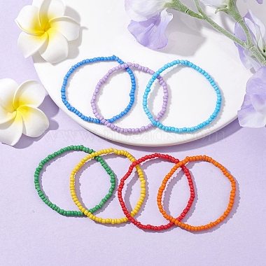7 PCS Rainbow Style Glass Seed Beads Bracelets Sets for Women(BJEW-JB10065-01)-2