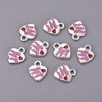 Alloy Enamel Pendants, Cadmium Free & Lead Free, Heart with Word Made With Love, Great For Mother's Day Gifts Making, Platinum, Red, about 10mm wide, 13mm long, hole: 2mm(E1174)