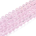 Glass Beads Strands, Faceted, Rondelle, Pearl Pink, 6x5mm, Hole: 1mm, about 80~85pcs/strand, 38~40cm(X-EGLA-A044-T6mm-D10)