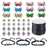 PANDAHALL DIY Butterfly Bracelet Making Kit, Including Nylon Cord, 304 Stainless Steel Beads, Alloy Beads & Enamel Connector Charms, Mixed Color, 64Pcs/set(DIY-TA0004-90)