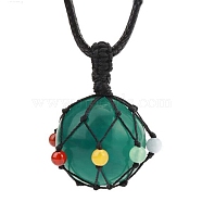 Natural Fluorite Pendants Necklaces, Round, 30.71 inch(78cm)(PW-WG21650-02)