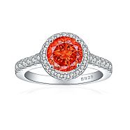 925 Sterling Silver Micro Pave Cubic Zirconia Plain Band Rings, Real Platinum Plated, Flat Round, Red, US Size 7(17.3mm)(RJEW-P103-01P-B)