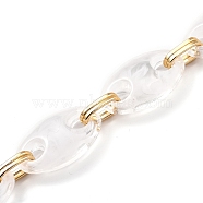 Handmade Acrylic Coffee Bean Chains, with Aluminium Links, Light Gold, Clear, Links: 15.5x8x3.6mm and 33x22x9.5mm, 39.37 inch(1m)/strand(AJEW-JB00706-02)