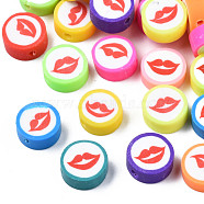 Handmade Polymer Clay Beads, Flat Round with Mouth, Mixed Color, 9.5~10x4~4.5mm, Hole: 1.6mm(X-CLAY-N011-44A)