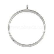 304 Stainless Stee Locket Pendants, with Glass, Flat Round Charm, Stainless Steel Color, 51x44x6mm, Hole: 5mm(STAS-S132-16P-07)