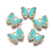 Alloy Enamel Charms, Butterfly, Light Gold, Dark Turquoise, 10.5x13x3mm, Hole: 2mm(X-ENAM-S121-070G)