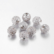 Brass Cubic Zirconia Beads, Round, Platinum, 8mm, Hole: 1.5mm(X-ZIRC-F001-02P)