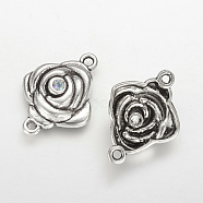 Tibetan Style Alloy Links connectors, with Rhinestone, Flower, Antique Silver, 29.5x22x7mm, Hole: 2mm(PALLOY-G182-01AS)