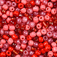 Opaque & Transparent Inside Colours Glass Seed Beads, Round Hole, Round, Mixed Color, Red, 4mm, Hole: 1.4~1.5mm(SEED-F004-4mm-05)