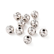 Tibetan Style Alloy Round Carved Heart Spacer Beads, Antique Silver, 5x4mm, Hole: 1mm(TIBEB-O004-83)