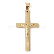 PVD Vacuum Plating 304 Stainless Steel Pendants, Crucifix Cross Charm, Religion, Golden, 45x24x4.5mm, Hole: 7.5x4mm(STAS-M068-17B-G)