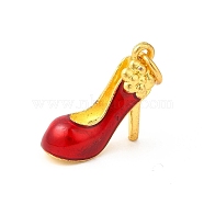 Rack Plating Alloy Enamel Pendants with Jump Ring, High-Heeled Shoes Charms, Matte Gold Color, Red, 16x14.5x6mm, Jump Ring: 6x1mm, 4mm Inner Diameter(ENAM-M048-32MG-E)