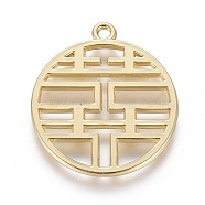 Alloy Enamel Chinese Symbol Pendants, Flat Round with Chinese Character Happiness, Gold, 25x22x1.7mm, Hole: 1.6mm(PALLOY-I166-35KCG)