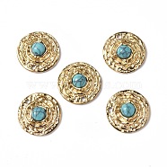Vacuum Plating 201 Stainless Steel Natural Turquoise Pendants, Real 18K Gold Plated, Flat Round Charms, 19x5mm, Hole: 1.8mm(STAS-C064-VC885)