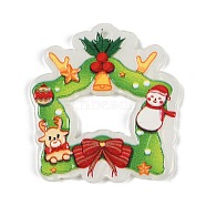 Christmas Theme Opaque Printed Acrylic Pendants, Christmas Wreath, 38x35x2.5mm, Hole: 2mm(SACR-S035-01C)