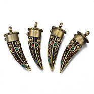 Handmade Indonesia Big Pendants, with Golden Tone Brass Findings, OX Horn Shape, Coconut Brown, 57~62x18mm, Hole: 5.5mm(IPDL-Q041-061)
