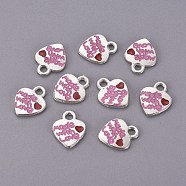 Alloy Enamel Pendants, Cadmium Free & Lead Free, Heart with Word Made With Love, Great For Mother's Day Gifts Making, Platinum, Red, about 10mm wide, 13mm long, hole: 2mm(E1174)