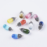 Cat Eye Pendants, with Polymer Clay Rhinestone Beads and Brass Finding, teardrop, Platinum, Mixed Color, 25~26x10mm, Hole: 2mm(G-E451-A)