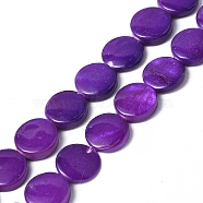 Spray Painted Natural Freshwater Shell Beads Strands, Flat Round, Purple, 12.5x3mm, Hole: 1mm, about 32pcs/strand, 15.63 inch(39.7cm)(SHEL-C003-05D)