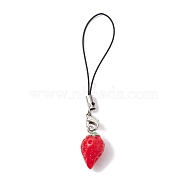 Strawberry Resin Mobile Straps, Nylon Cord Mobile Accessories Decoration, Red, 8.5cm(HJEW-JM01598-02)