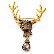 Animal Zinc Alloy Rhinestone Brooches, Deer, 72x52mm(JEWB-R052-01AG-02)