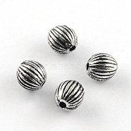 Round Antique Acrylic Corrugated Beads, Antique Silver, 6mm, Hole: 1.5mm(X-PACR-S208-83AS)