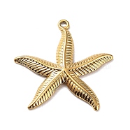 Ion Plating(IP) 304 Stainless Steel Pendants, Starfish Charm, Real 18K Gold Plated, 29x27.5x2.5mm, Hole: 1.5mm(STAS-M323-32G)