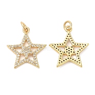 Brass Micro Pave Cubic Zirconia Pendants, Star, Real 18K Gold Plated, 19.5x18x3mm, Hole: 3mm(KK-P236-18G)