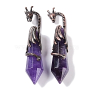 Natural Amethyst Faceted Pointed Bullet Big Pendants, Rack Plating Brass Dragon Charms, Lead Free & Cadmium Free, Red Copper, 73.5~78.5x15.5~16.5x15.5~16.5mm, Hole: 4x2.5mm(G-L524-19R-14)