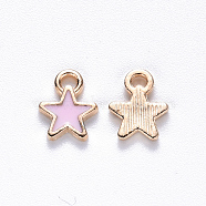 Alloy Enamel Charms, Star, Light Gold, Pink, 9x7x1mm, Hole: 1.2mm(ENAM-S121-029A)